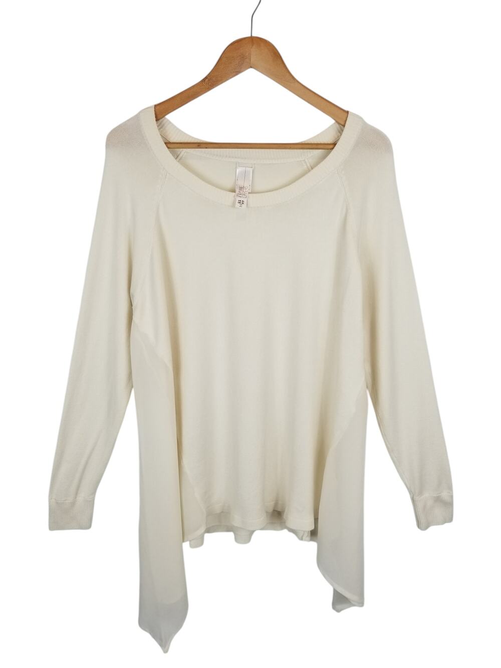 Marla Wynne Layers Cream Long Sleeve Chiffon Inset Scoop Neck Sweater Size XL